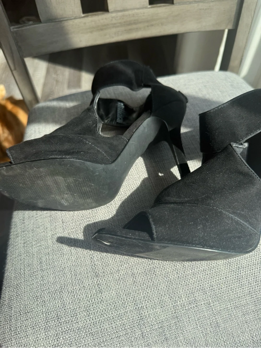 LC Lauren Conrad Black Suede Open-Toe Ankle Strap Heels